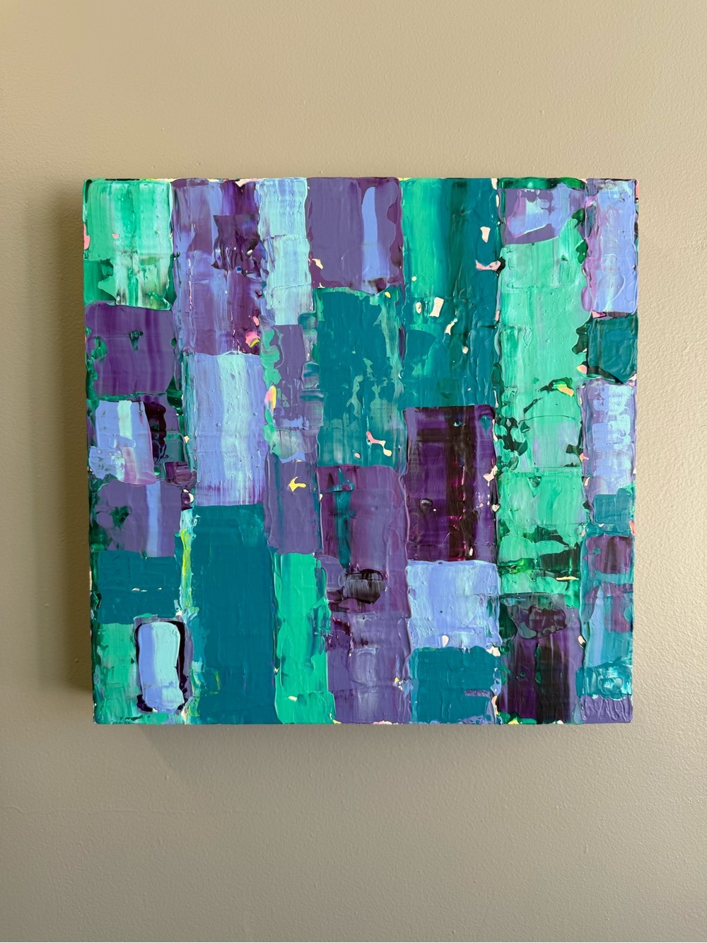 ๐Original Abstract Green & Purple Textured Painting - painted by me!